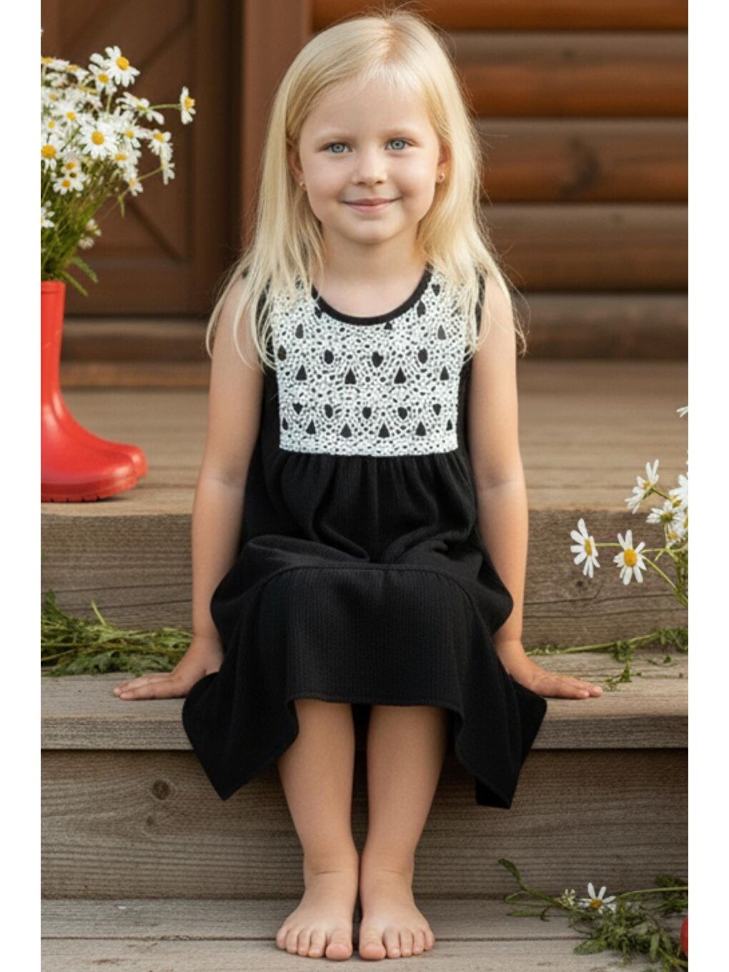 Kız Çocuk Lavender Siyah Fistolu Volanlı Elbise