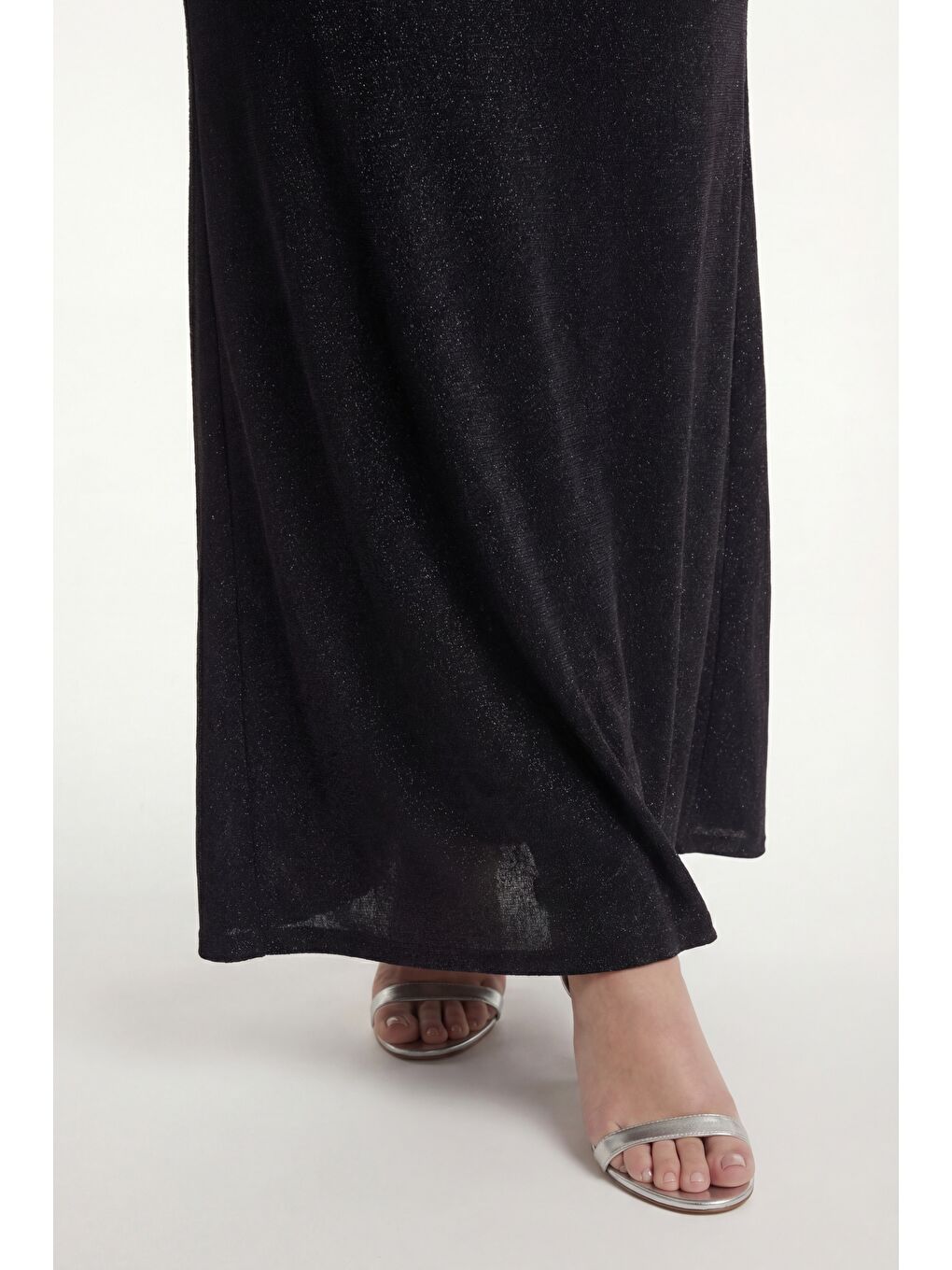 Kadın Siyah V Yaka Kısa Kol Büyük Beden Uzun Abiye Elbise-3