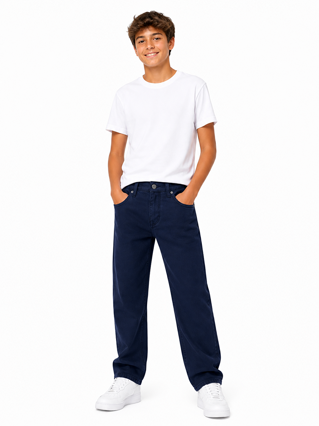 Lacivert kids beli ayarlanabilir lastikli keten pantolon