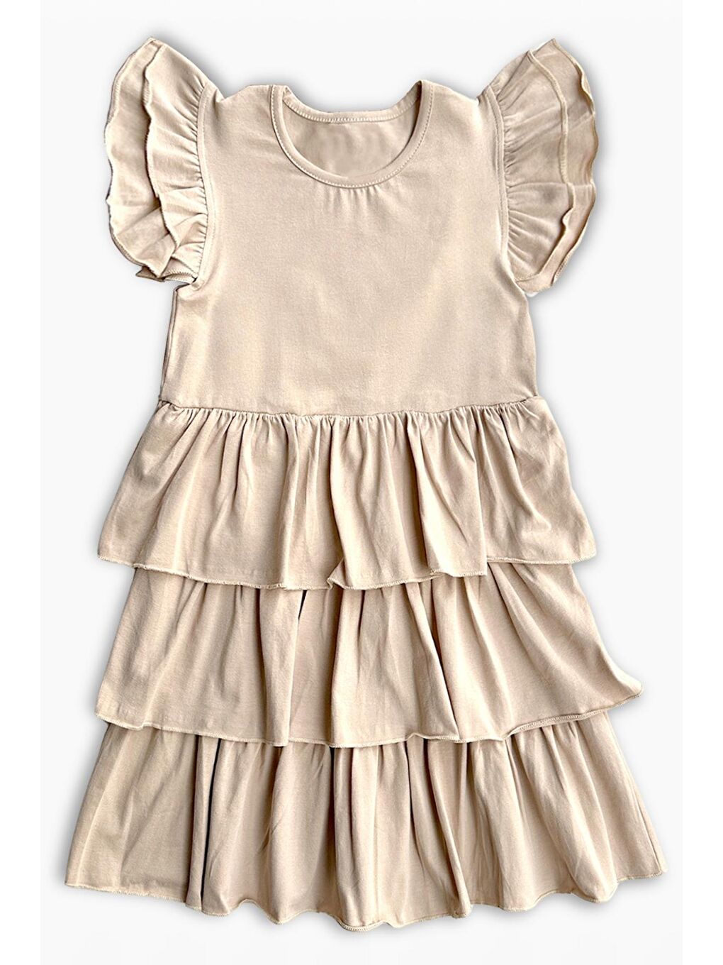 Kız Çocuk Princess Bej Fırfır Kollu Kat Kat Elbise-2