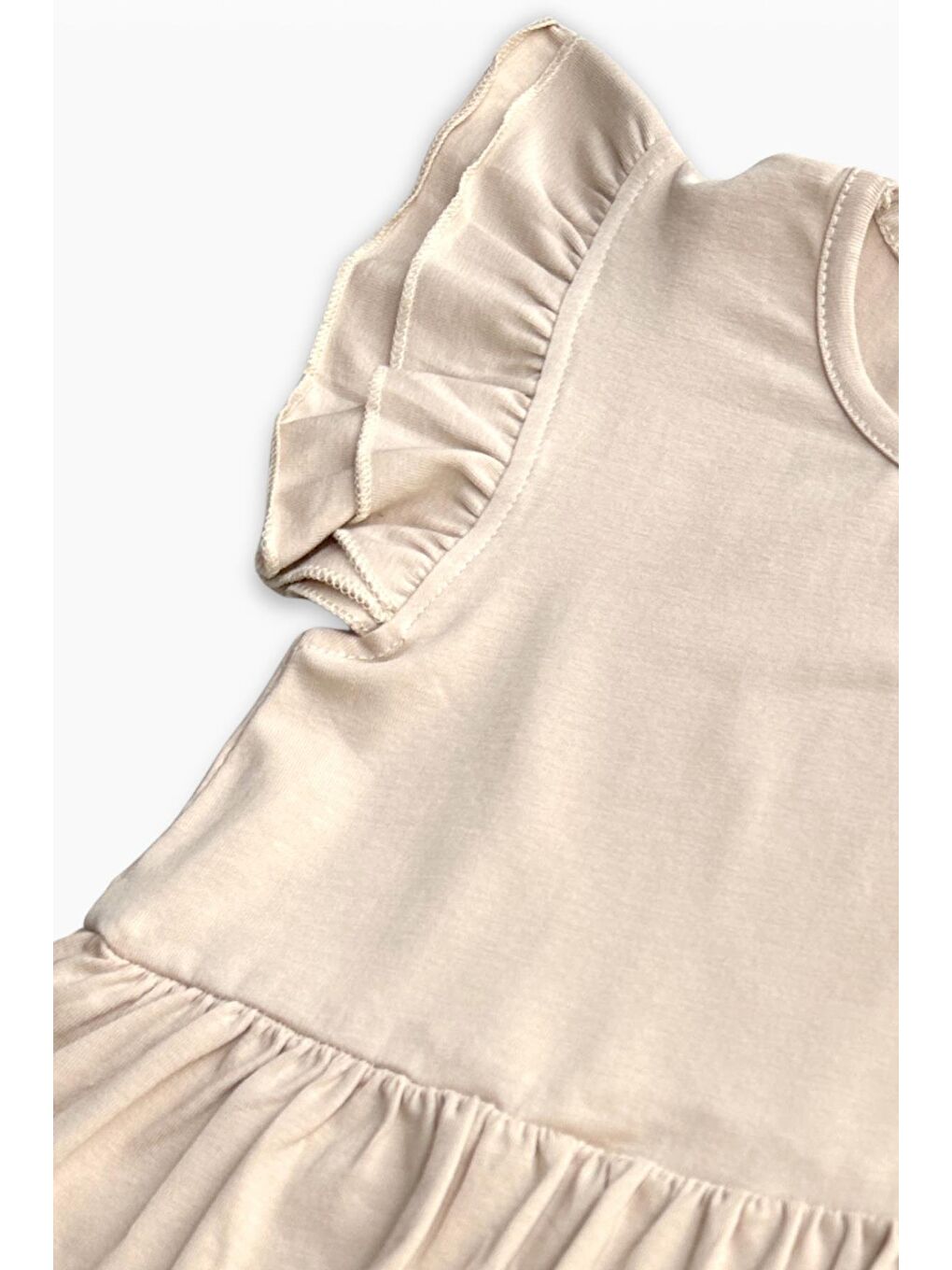 Kız Çocuk Princess Bej Fırfır Kollu Kat Kat Elbise-3