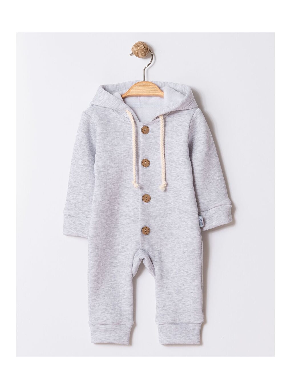 Gri Unisex Bebek Kapüşonlu Düğmeli Mevsimlik Tulum-2