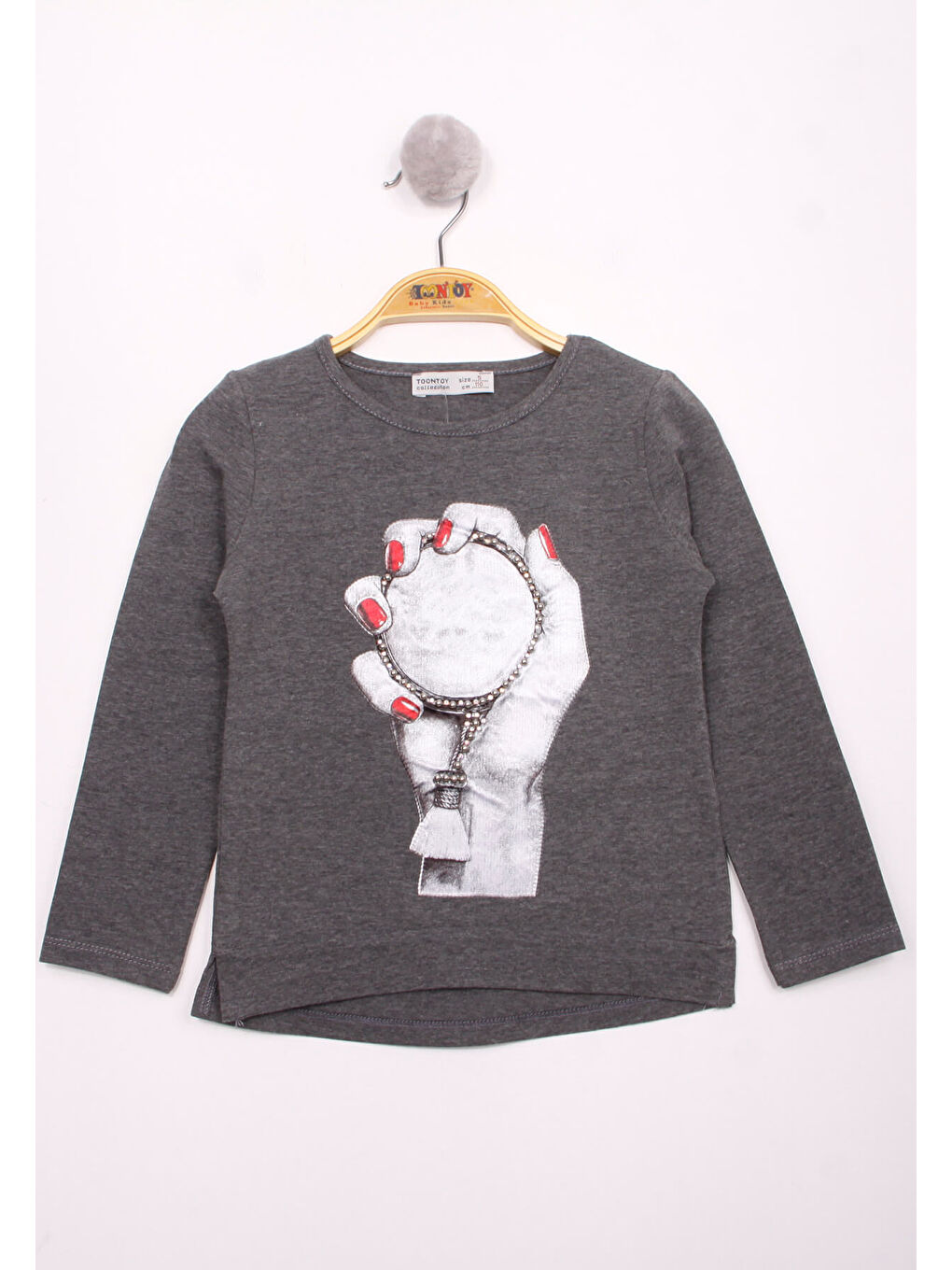 Antrasit Kız Çocuk El Baskılı T-Shirt