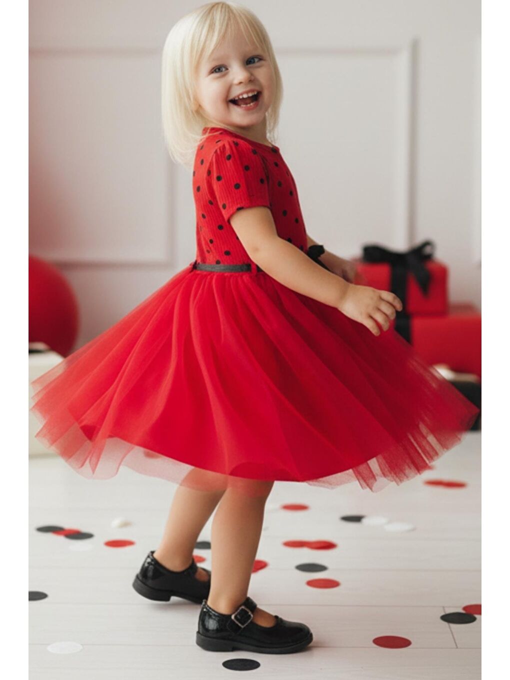 Kız Çocuk Magnolia Puanlı Tütü Kırmızı Elbise-1