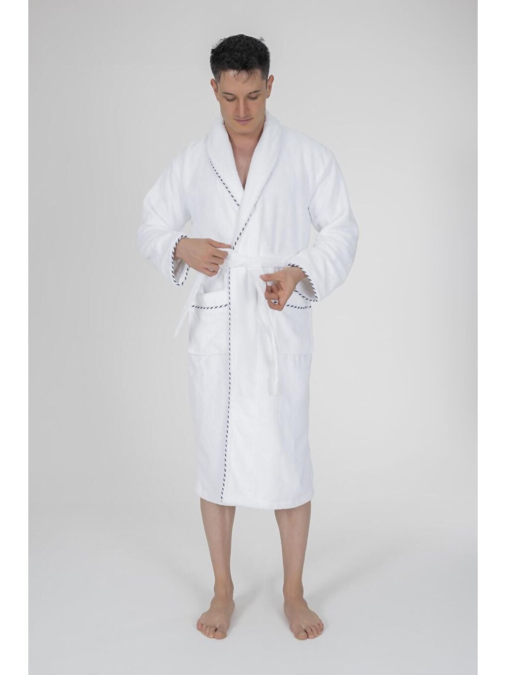 Biyeli Şal Yaka Bambu Bornoz Beyaz