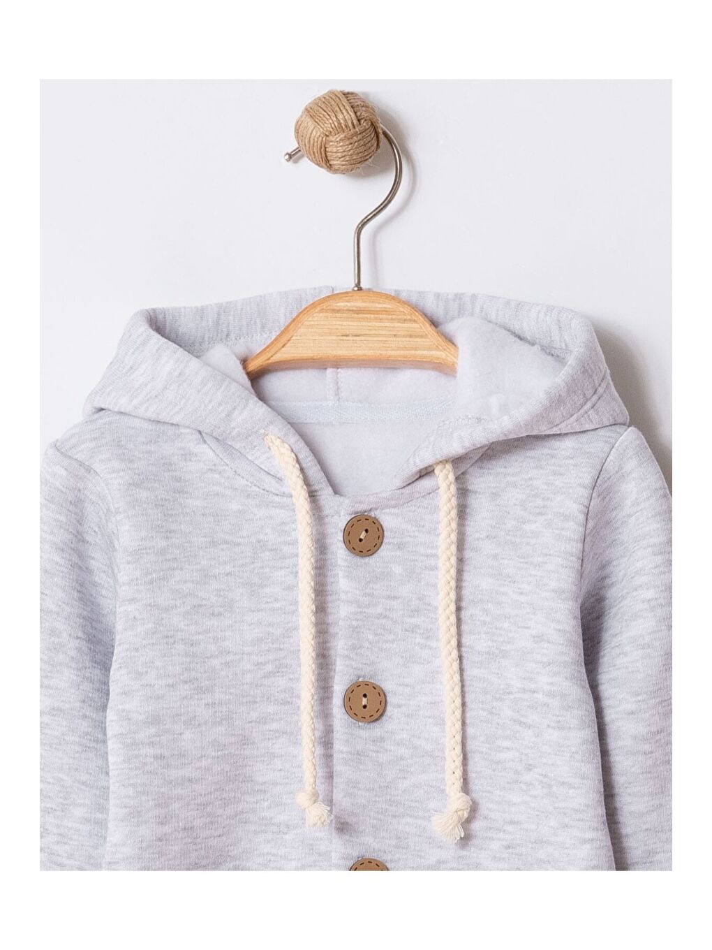 Gri Unisex Bebek Kapüşonlu Düğmeli Mevsimlik Tulum-3