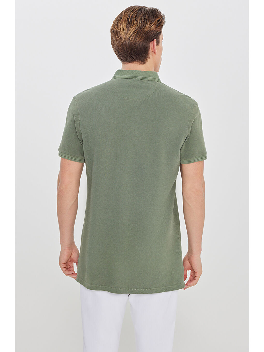 Erkek Haki %100 Pamuk Slim Fit Dar Kesim Polo Yaka Tişört-4