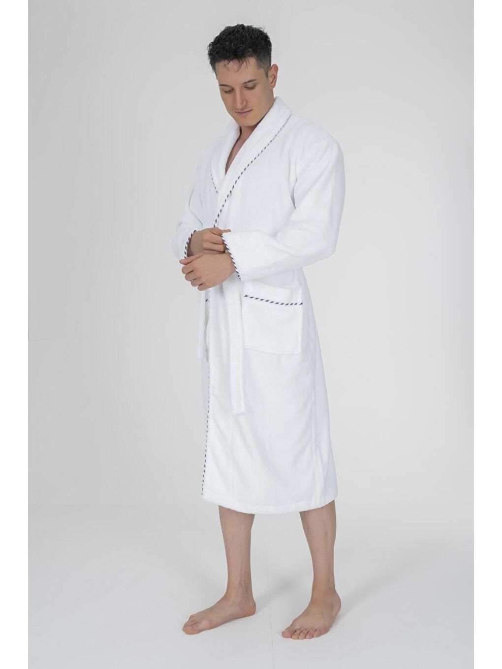 Biyeli Şal Yaka Bambu Bornoz Beyaz-1