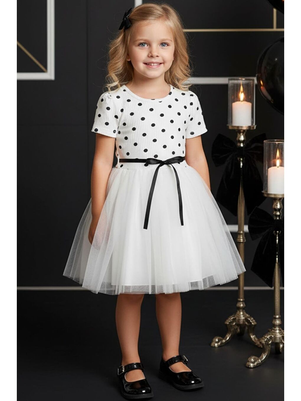 Beyaz Kız Çocuk Magnolia Puanlı Tütü Krem Elbise-1