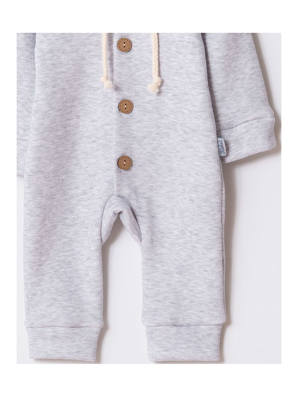 Gri Unisex Bebek Kapüşonlu Düğmeli Mevsimlik Tulum-4