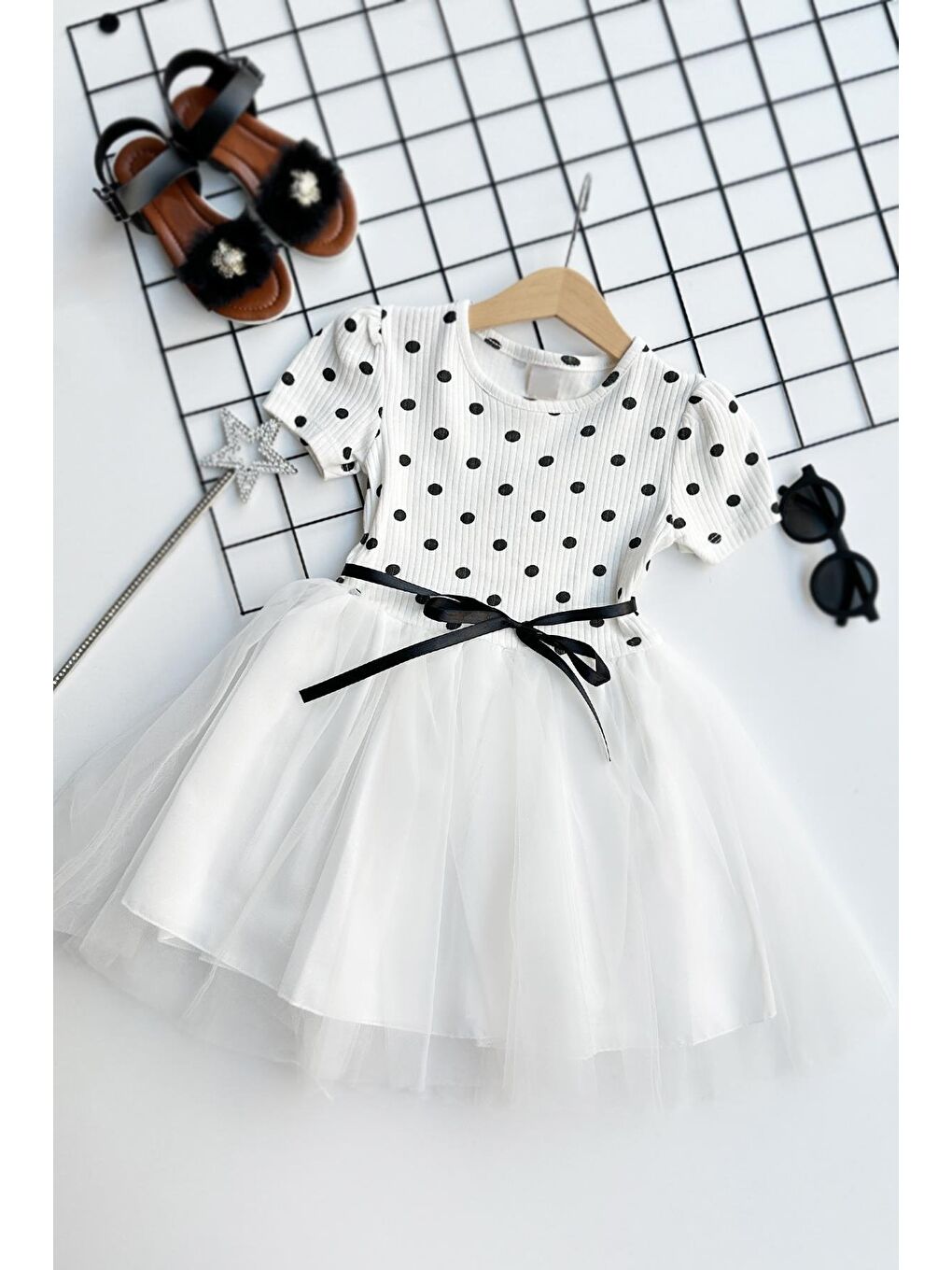 Beyaz Kız Çocuk Magnolia Puanlı Tütü Krem Elbise-2