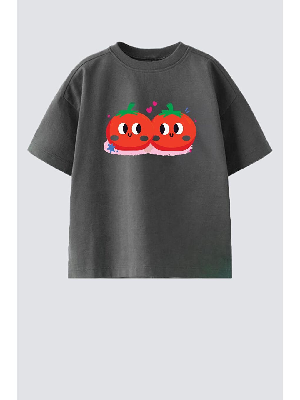 Antrasit Kız Çocuk Baskılı Bisiklet Yaka Tshirt