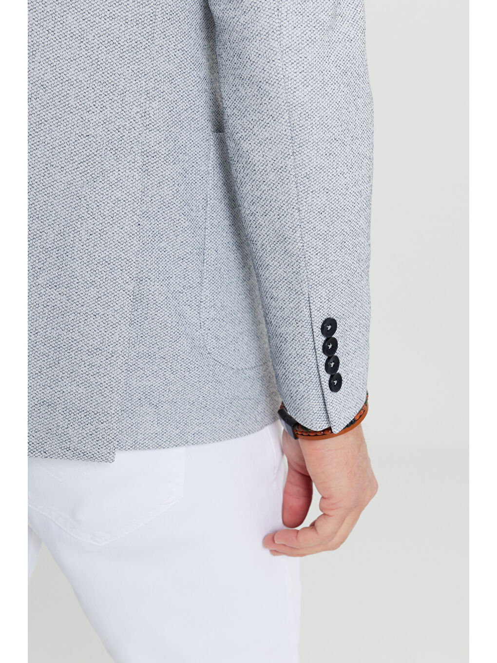 Erkek İndigo 360 Her Yöne Esneyen Slim Fit Dar Kesim Mono Yaka Armürlü Torba Cepli Blazer Ceket-4