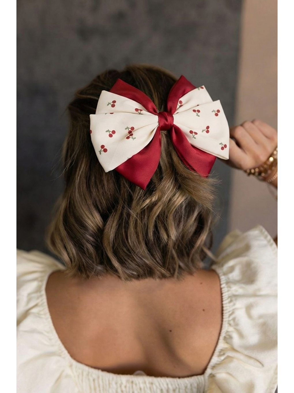 Kirazlı Fiyonklu Otomat Toka Ekru-Bordo-1