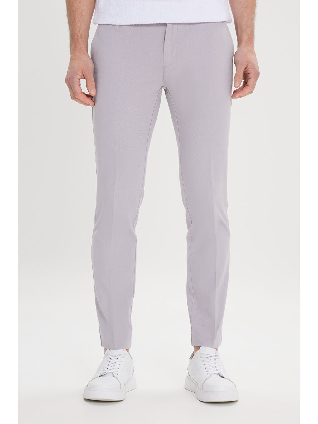 Erkek Gri Slim Fit Dar Kesim Yan Cepli Pamuklu Esnek Armürlü Pantolon