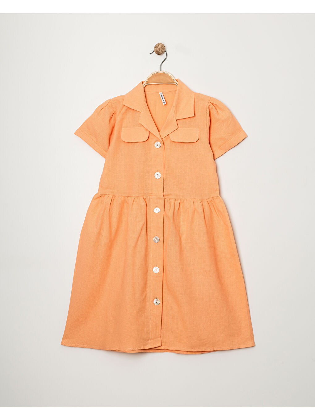 Turuncu Kız Çocuk Jüt Pamuklu Kısa Kollu Elbise P1009