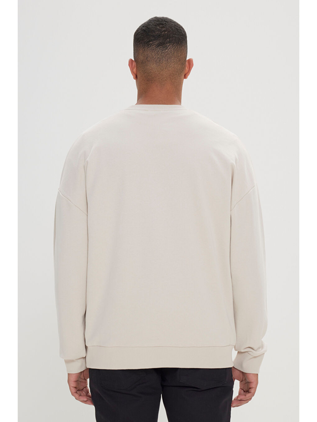 Erkek Açık Bej Oversize Fit Bol Kesim Harvard Lisanslı 3 İplik Pamuklu Bisiklet Yaka Sweatshirt-3