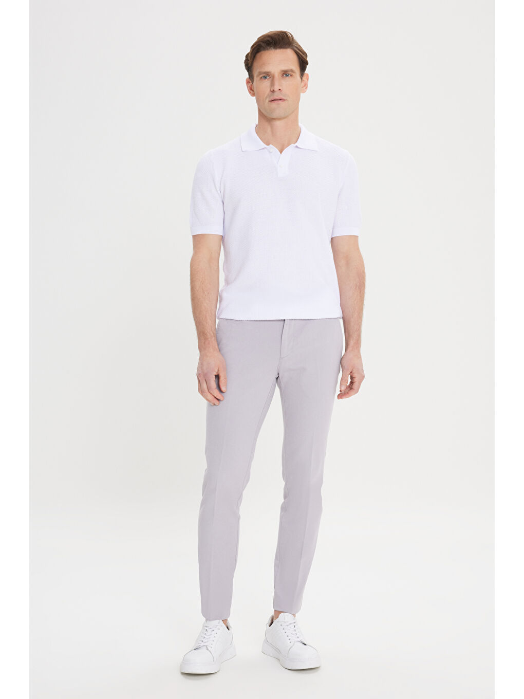 Erkek Gri Slim Fit Dar Kesim Yan Cepli Pamuklu Esnek Armürlü Pantolon-2