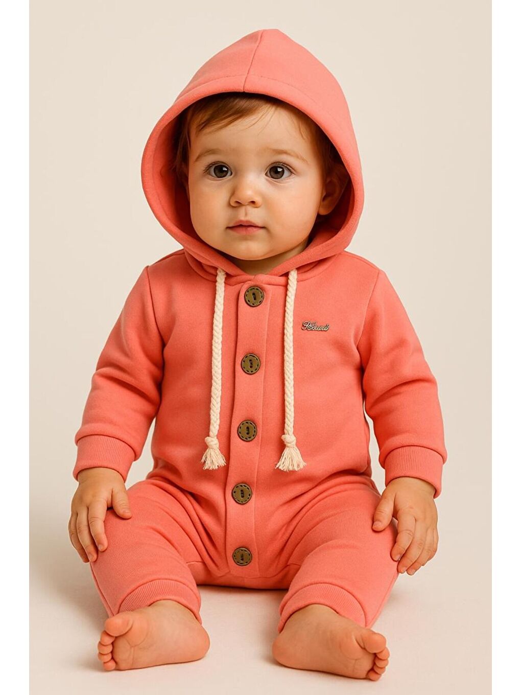 Kırmızı Unisex Bebek Kapüşonlu Düğmeli Mevsimlik Tulum-1