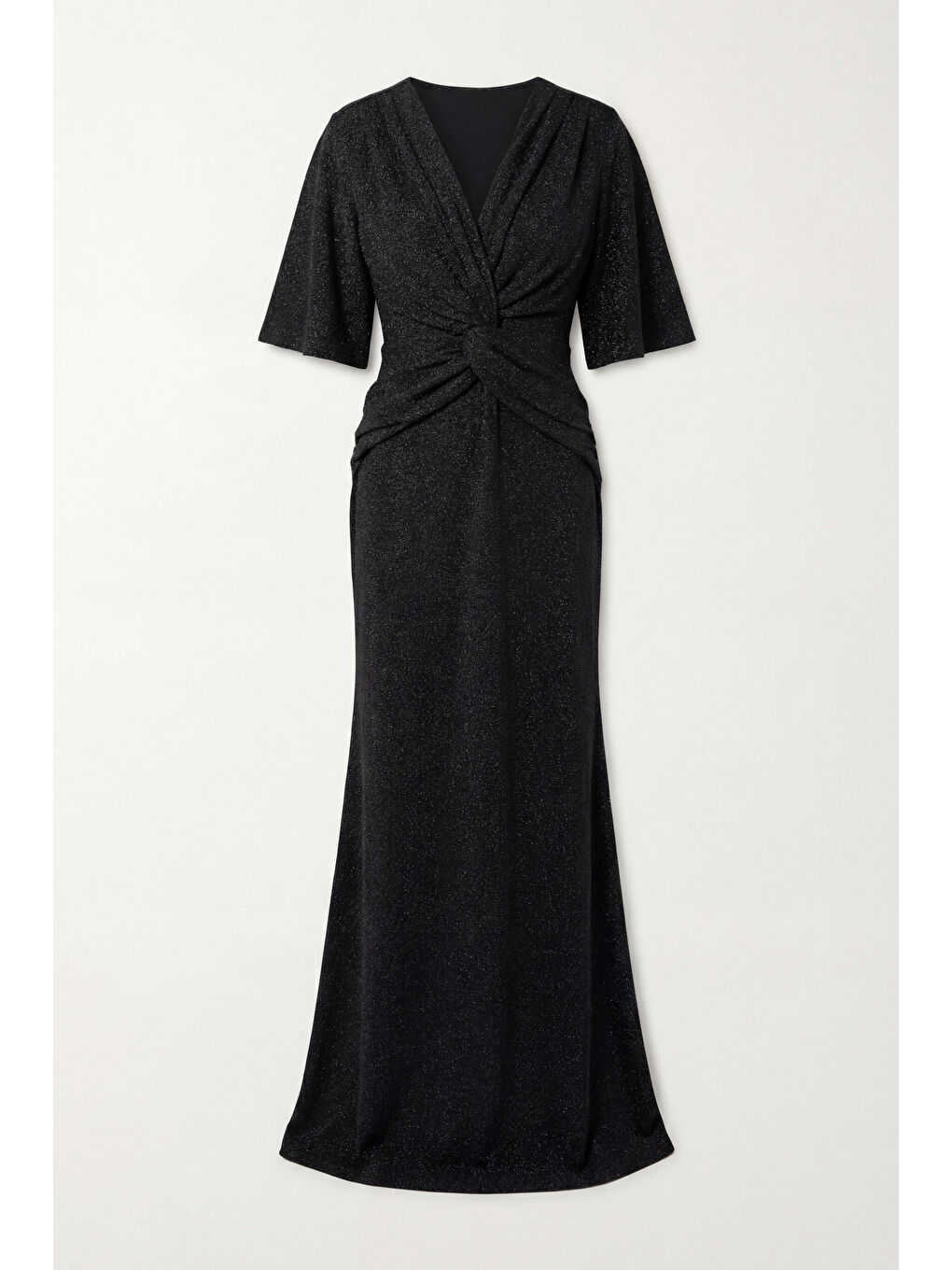 Kadın Siyah V Yaka Kısa Kol Büyük Beden Uzun Abiye Elbise-6