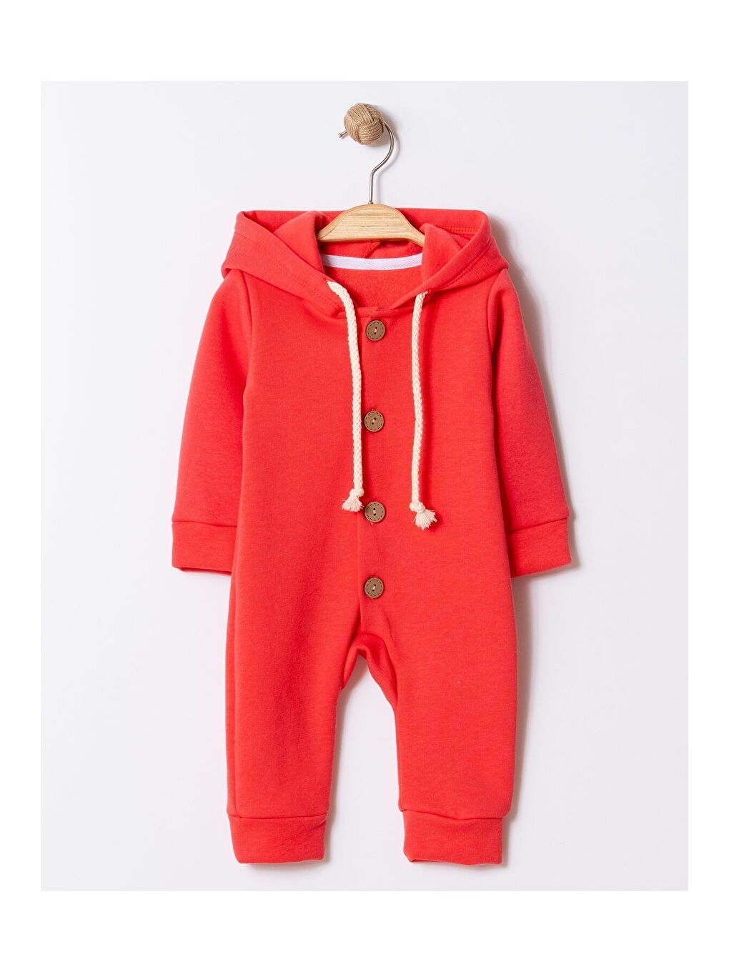 Kırmızı Unisex Bebek Kapüşonlu Düğmeli Mevsimlik Tulum-2