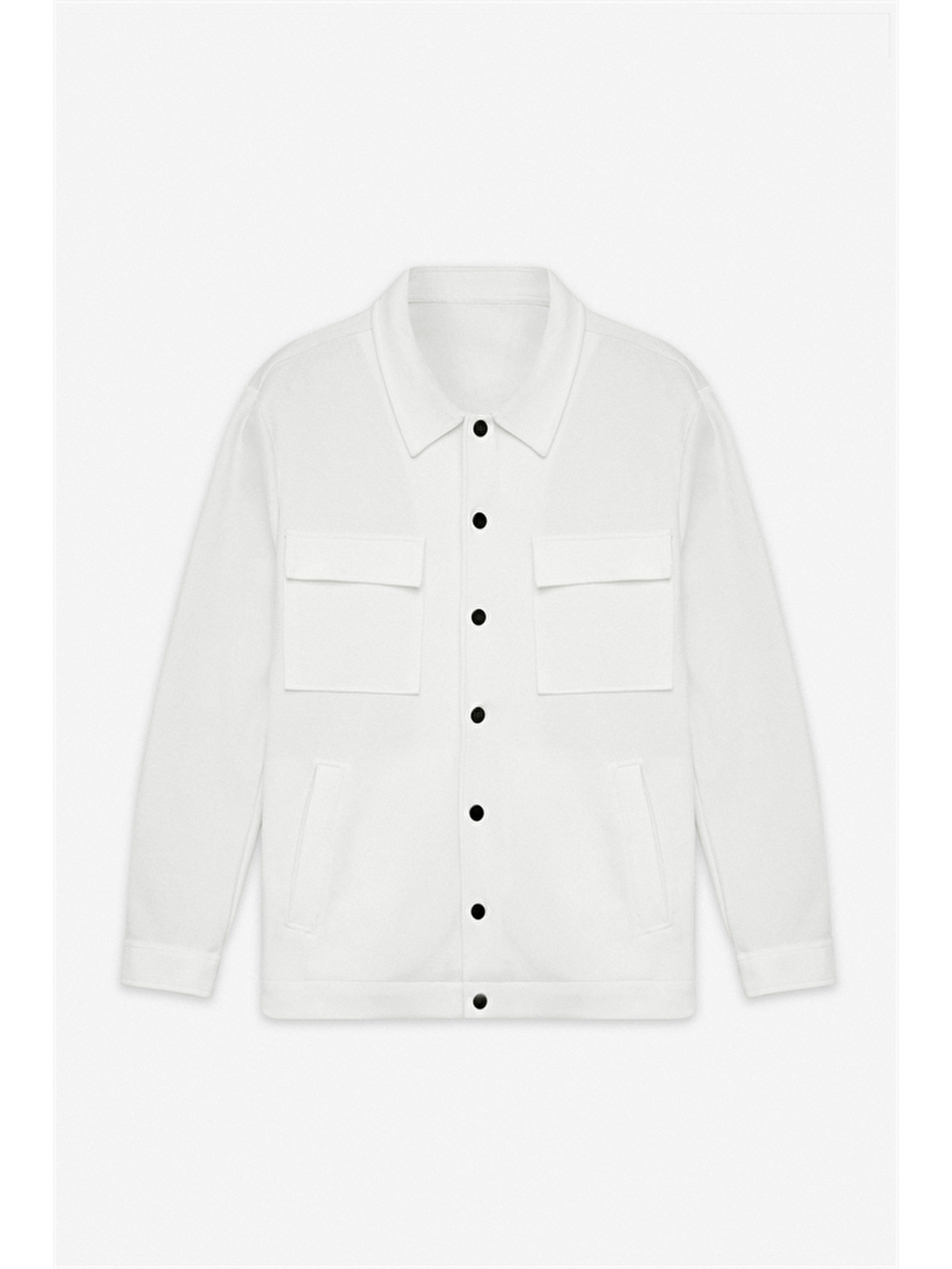 Beyaz Regular Klasik Yaka Kapaklı Cep Mont-10