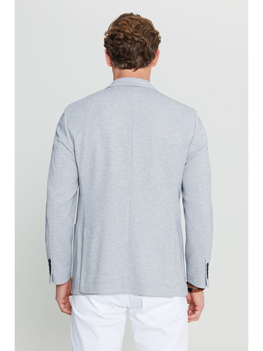 Erkek İndigo 360 Her Yöne Esneyen Slim Fit Dar Kesim Mono Yaka Armürlü Torba Cepli Blazer Ceket-5