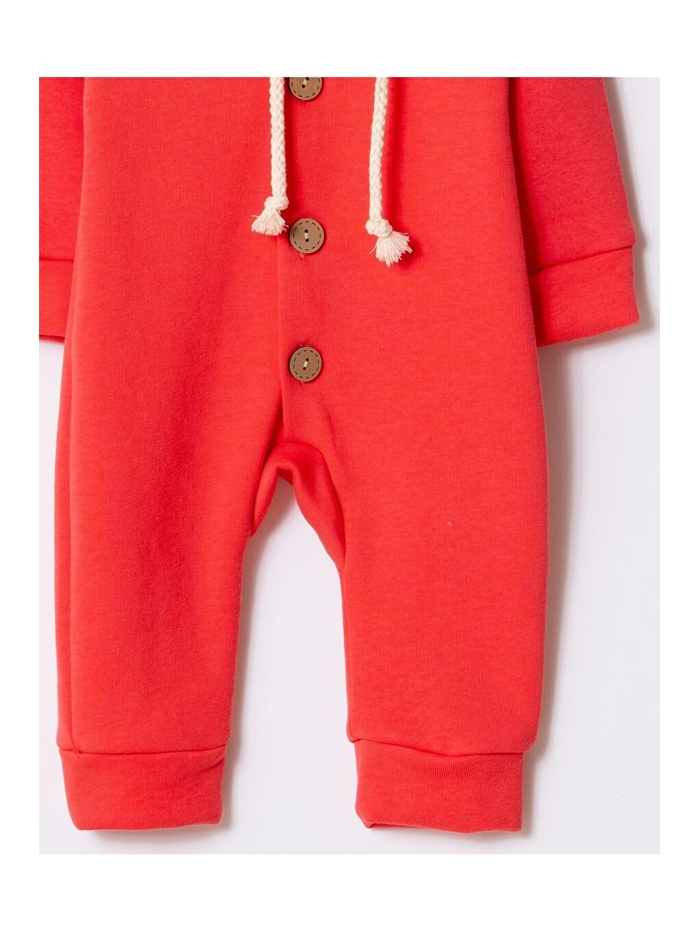 Kırmızı Unisex Bebek Kapüşonlu Düğmeli Mevsimlik Tulum-4