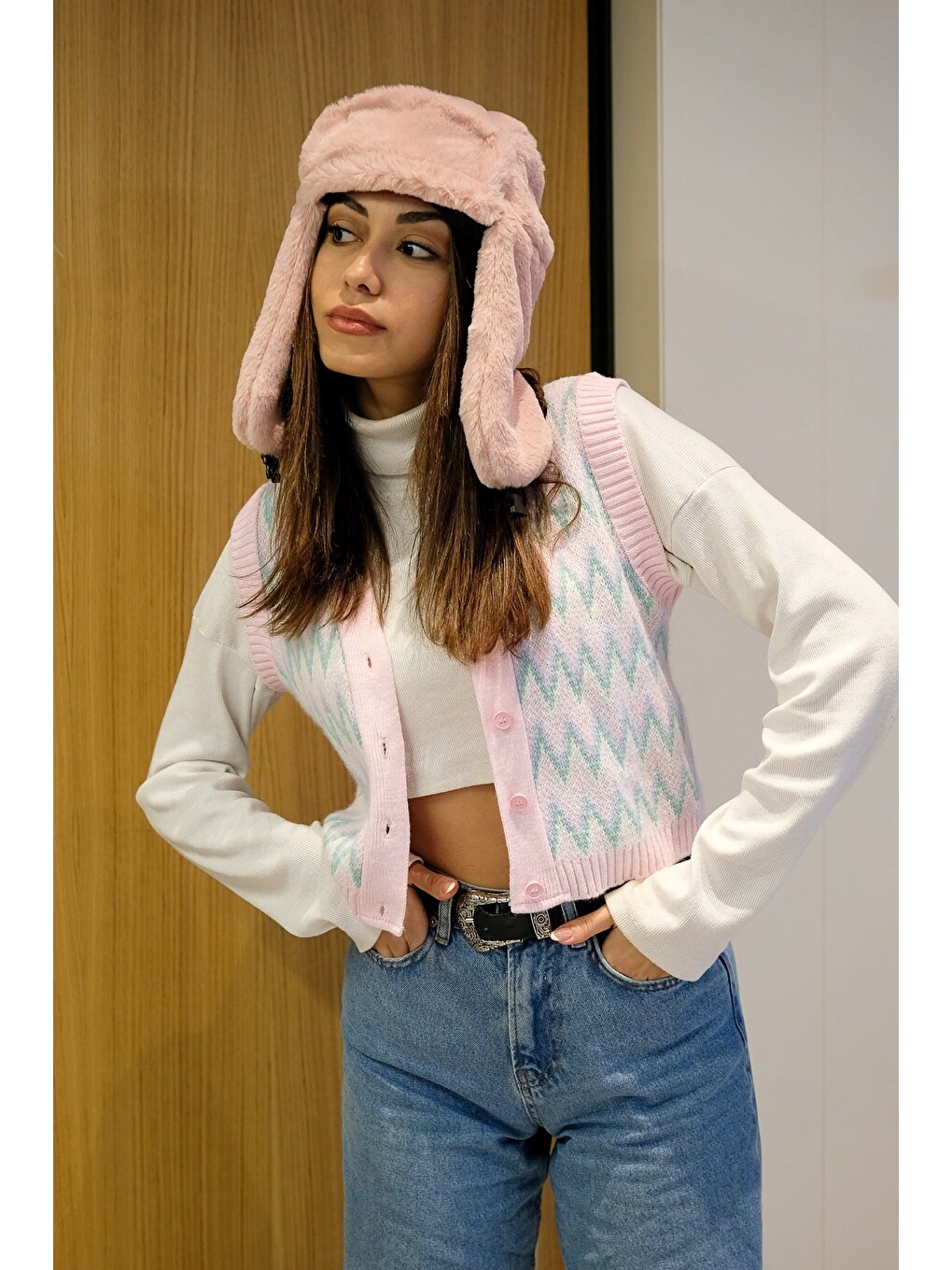 Pembe Pelüş Trapper Şapka 8002 Gül Kurusu-2