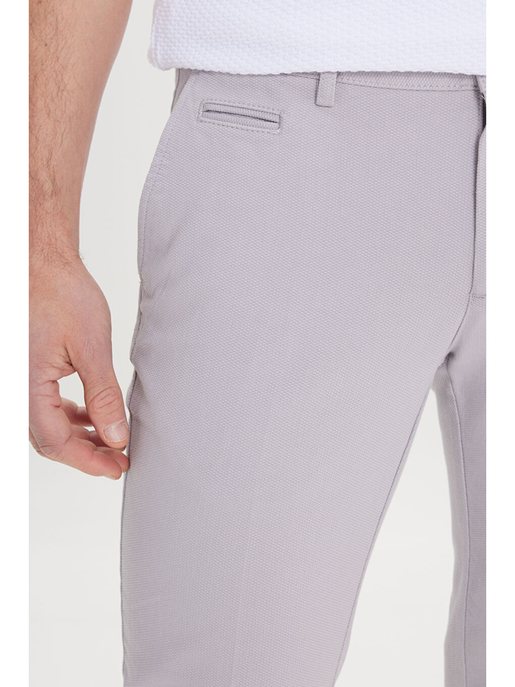 Erkek Gri Slim Fit Dar Kesim Yan Cepli Pamuklu Esnek Armürlü Pantolon-3