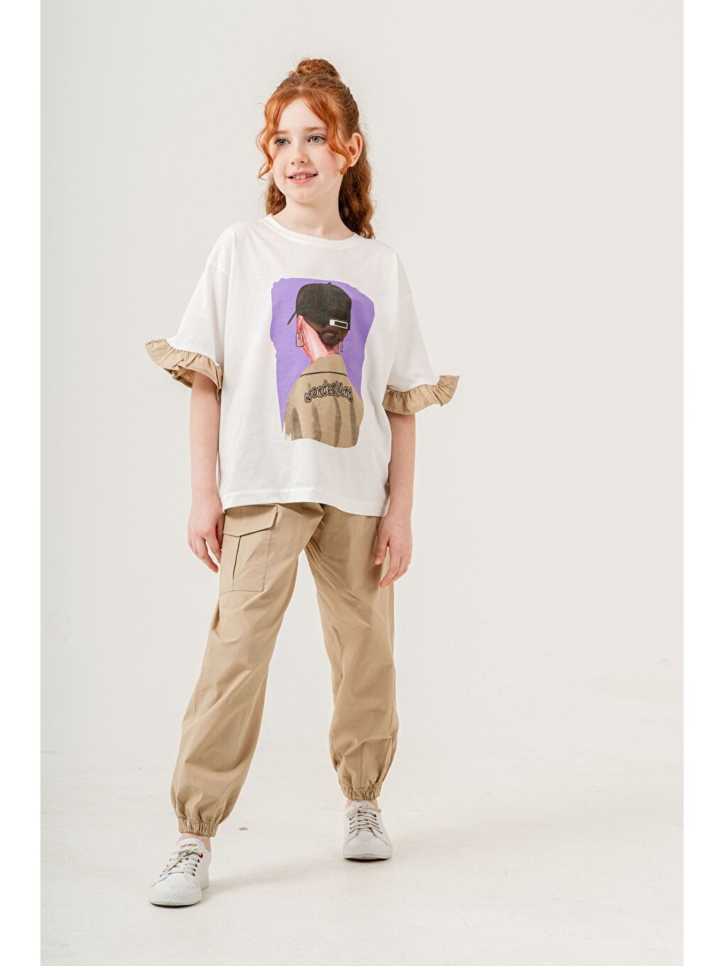 Ekru Kız Çocuk 2'li Takım (Jogger Pantolon+Tişört) P1028-1