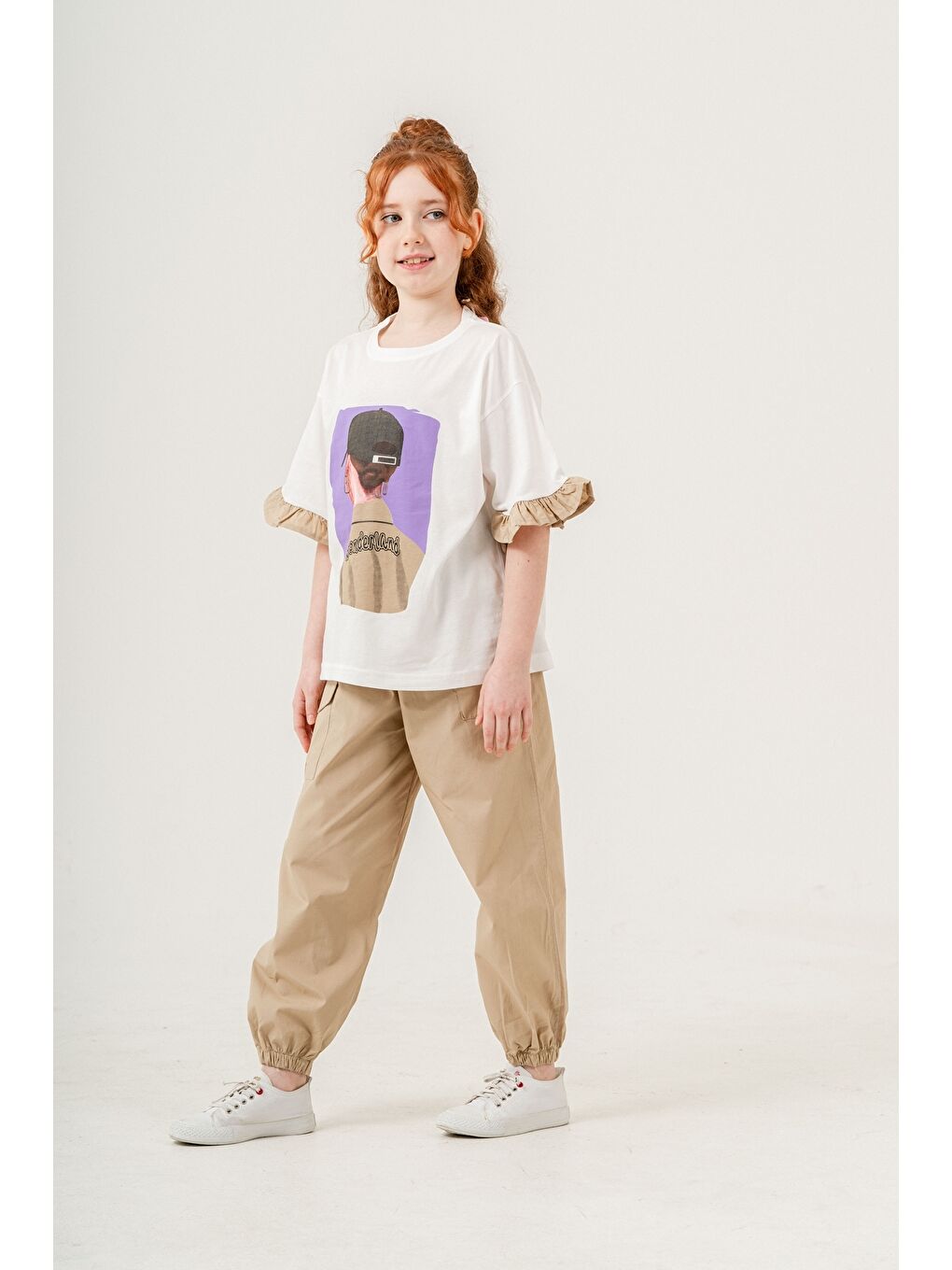 Ekru Kız Çocuk 2'li Takım (Jogger Pantolon+Tişört) P1028-2