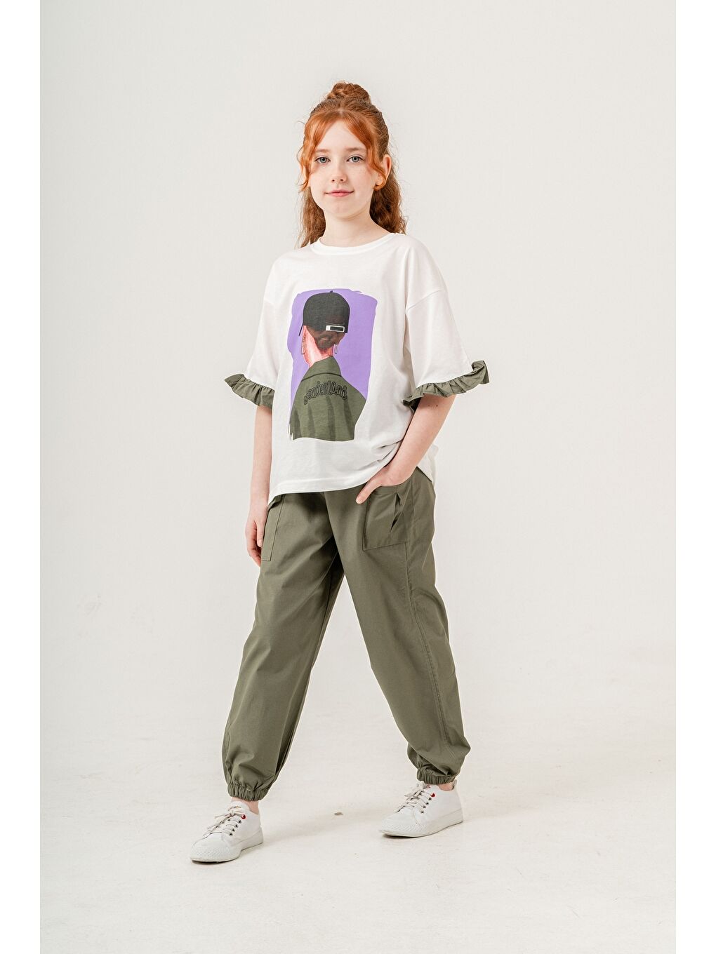 Haki Kız Çocuk 2'li Takım (Jogger Pantolon+Tişört) P1028