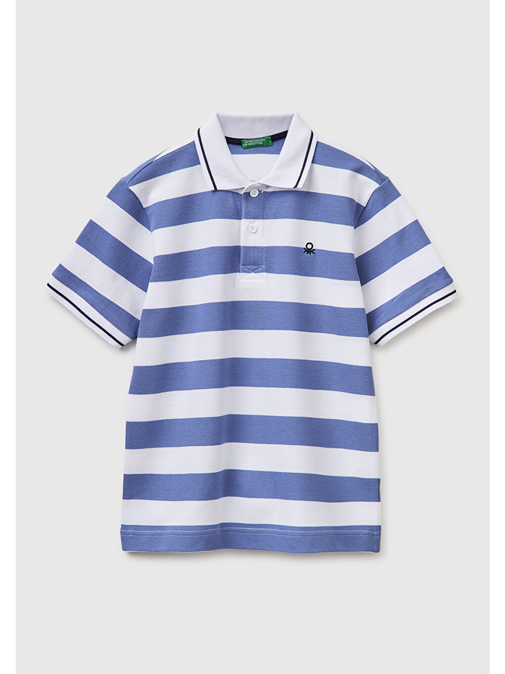 Erkek Çocuk Mavi Mix Çizgili Logo Nakışlı Polo Yaka Çocuk T-Shirt