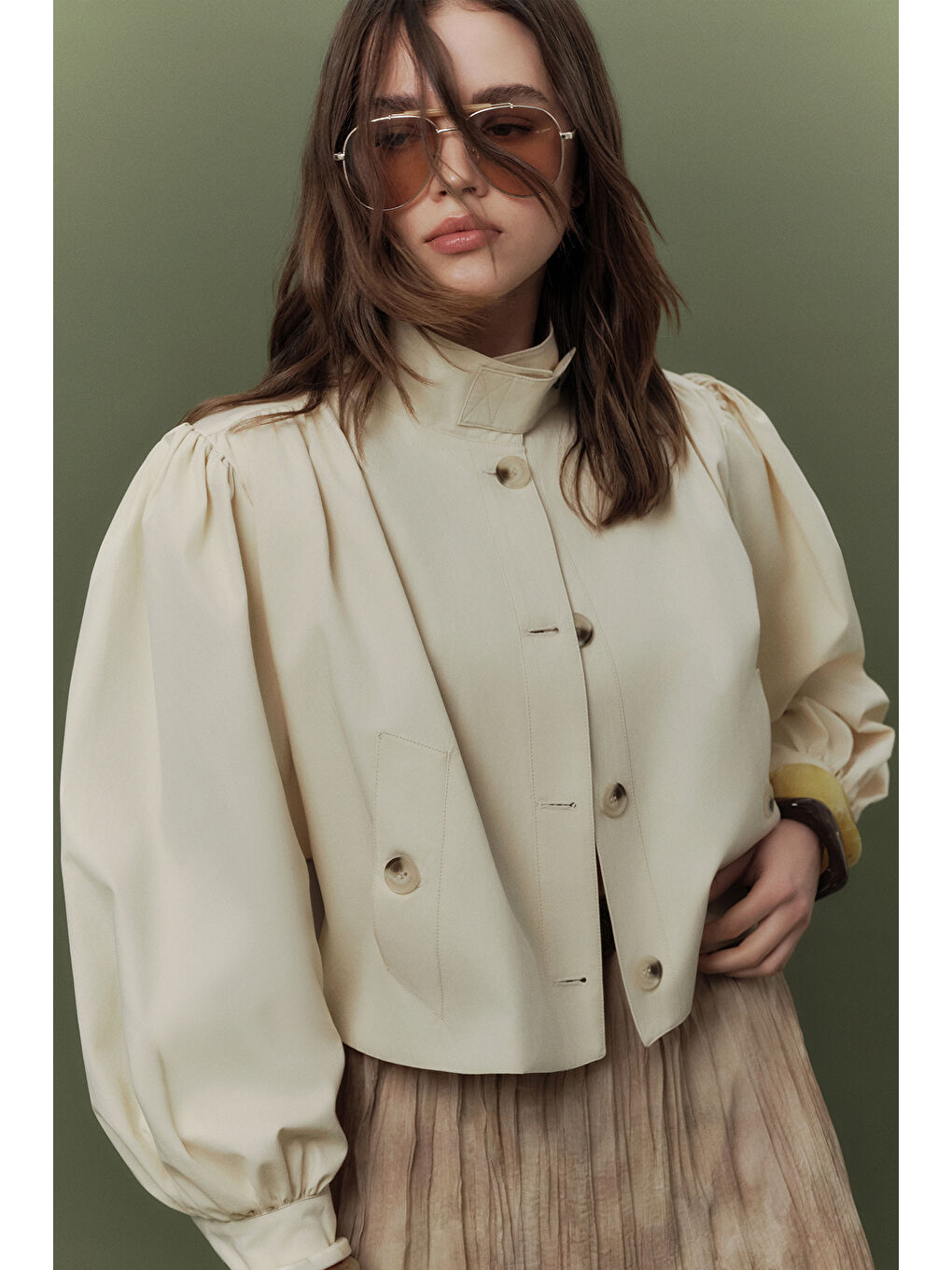 Sarı Kısa Balon Kol Ceket Tereyağı