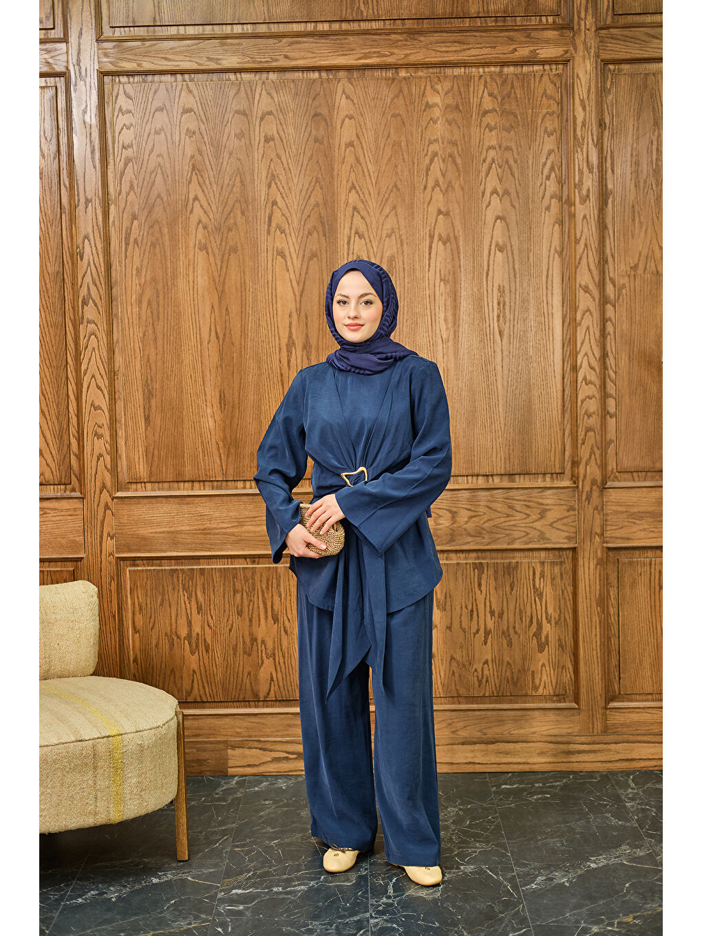 Kadın Gold Kemer Detay Takım Lacivert-2