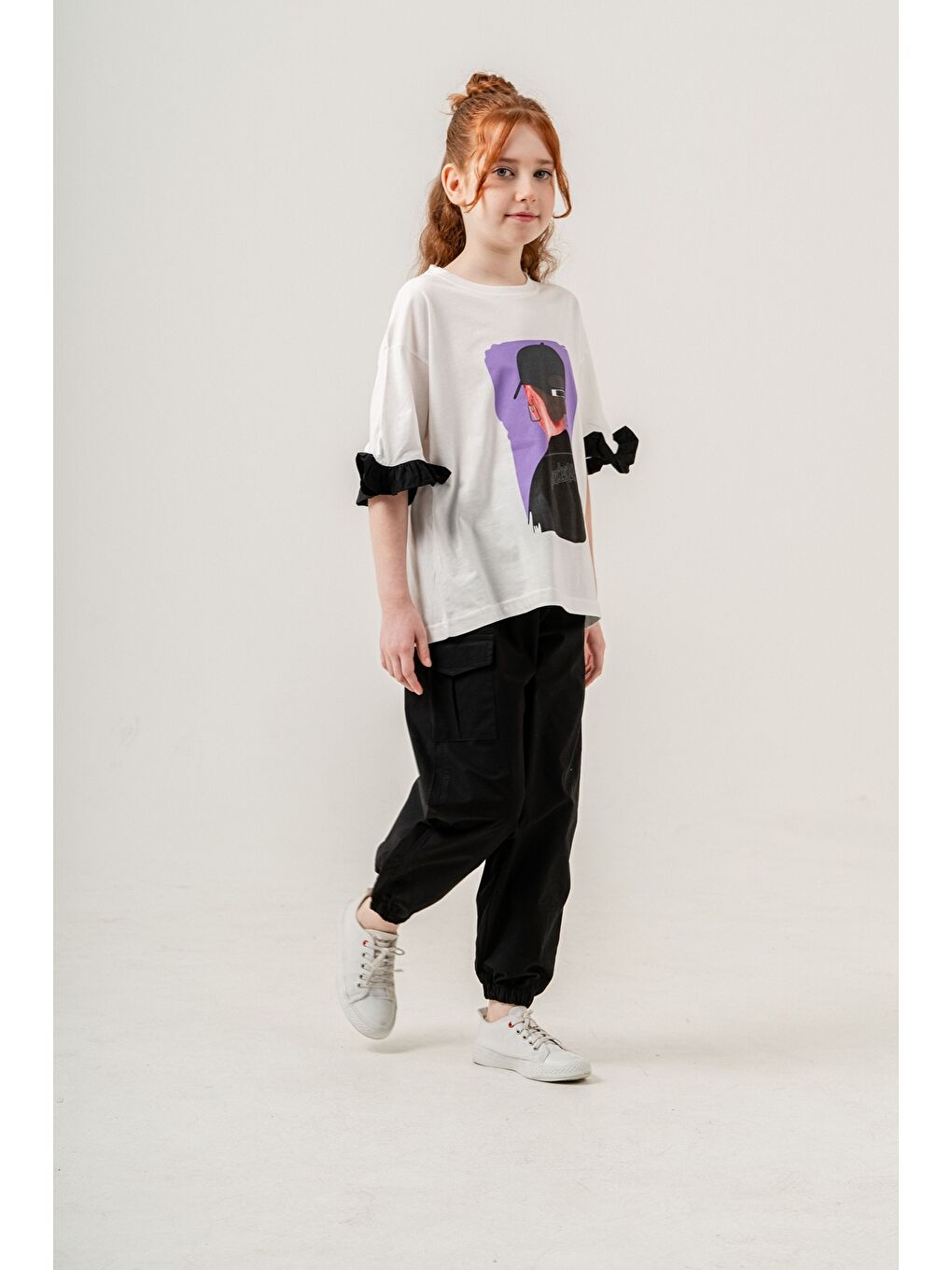 Siyah Kız Çocuk 2'li Takım (Jogger Pantolon+Tişört) P1028