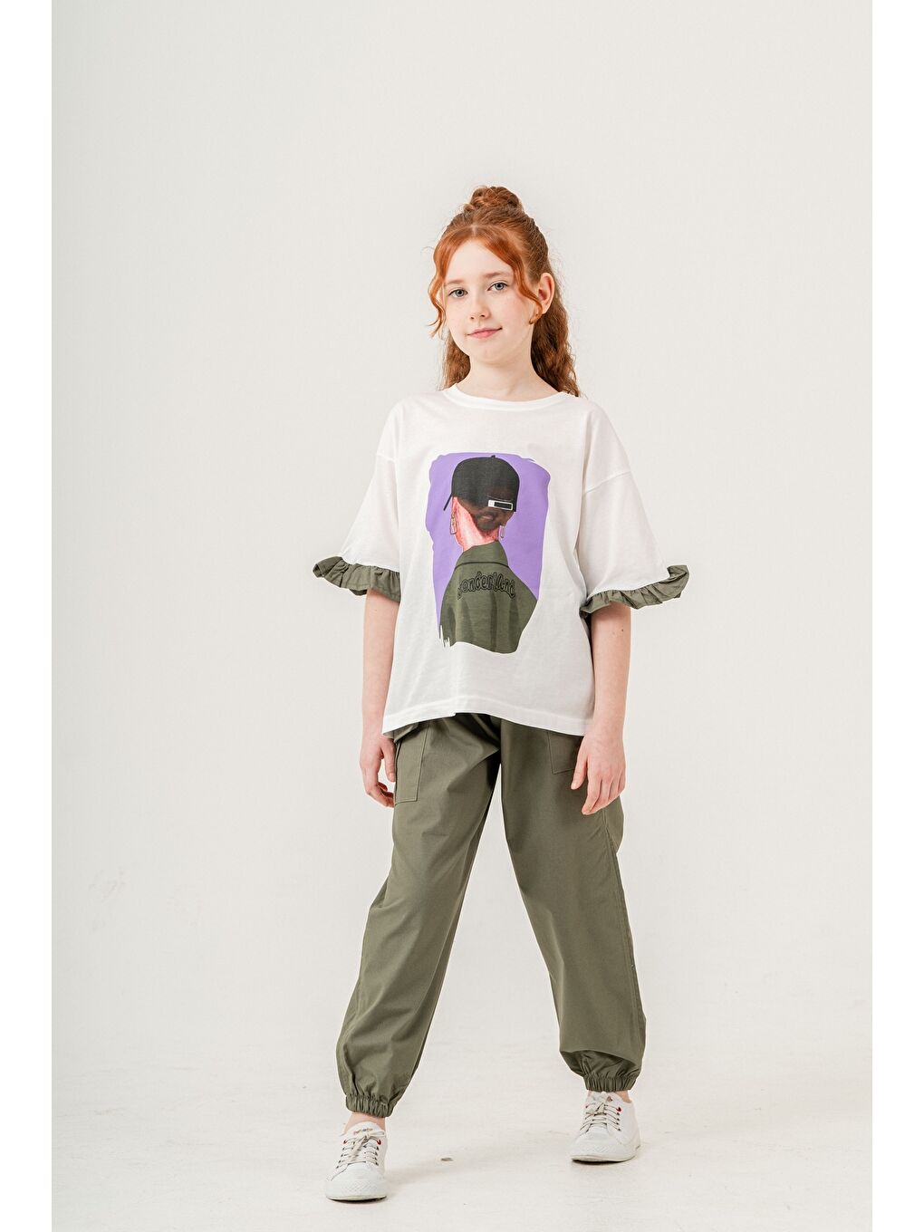 Haki Kız Çocuk 2'li Takım (Jogger Pantolon+Tişört) P1028-2