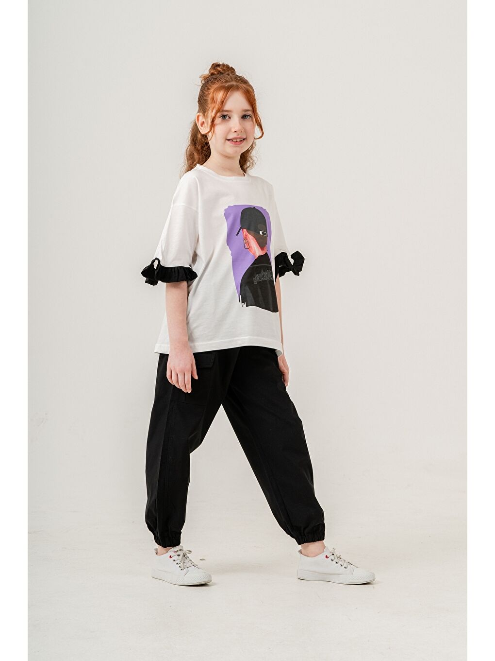 Siyah Kız Çocuk 2'li Takım (Jogger Pantolon+Tişört) P1028-1