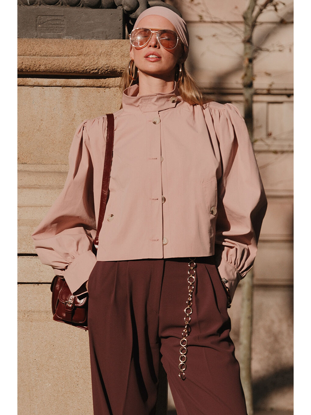 Pembe Kısa Balon Kol Ceket Pudra