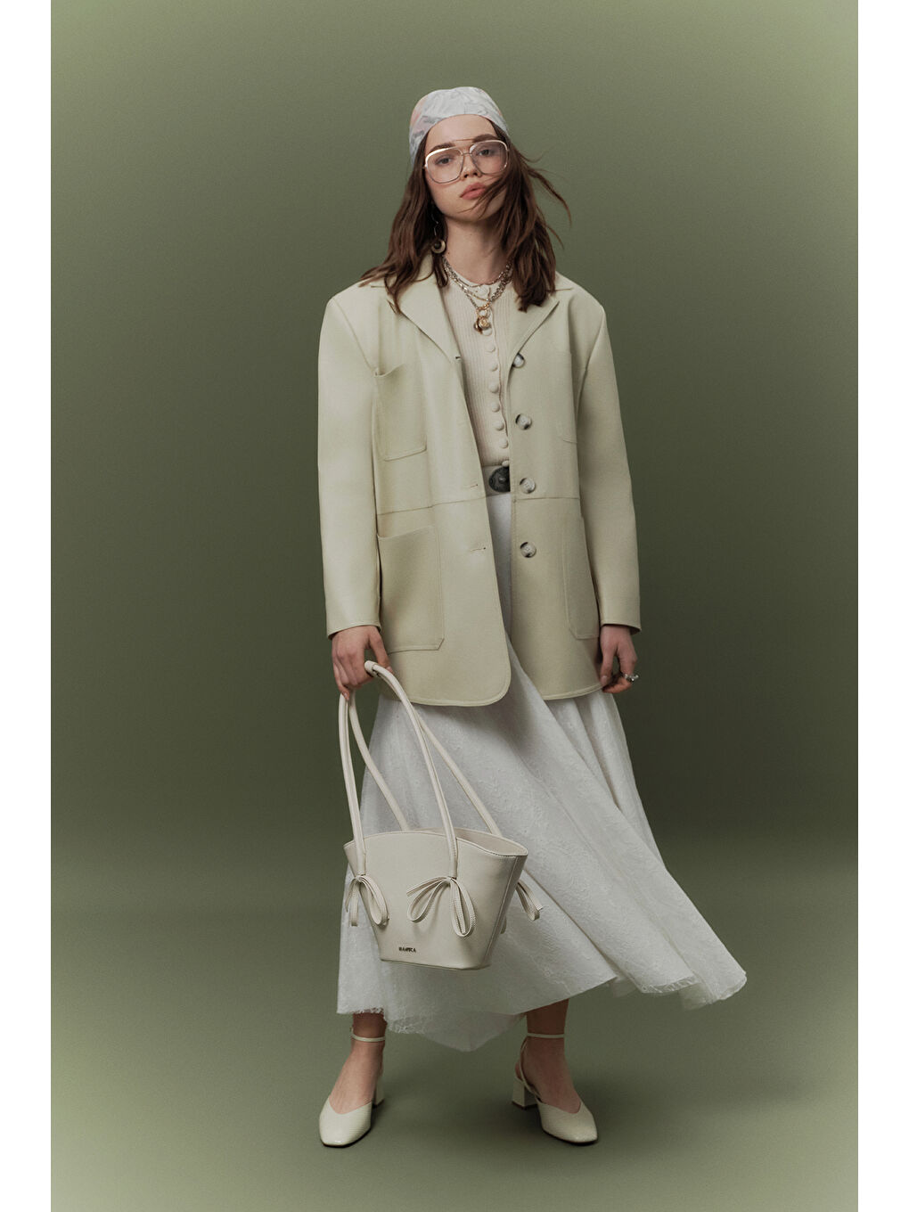 Yeşil Retro Deri Ceket Çağla-1