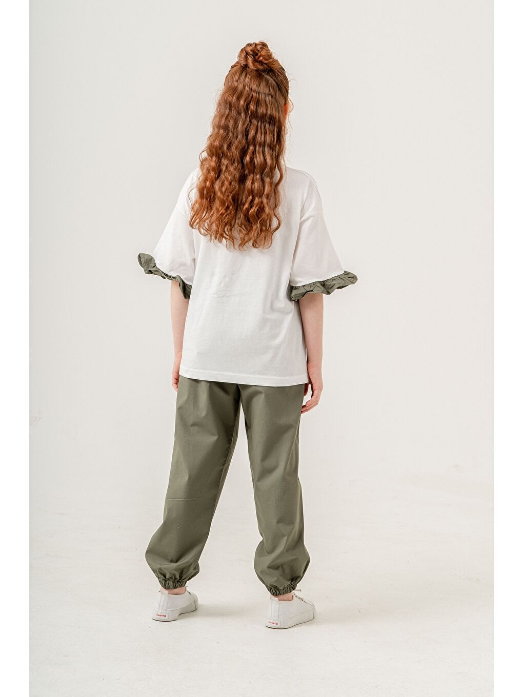 Haki Kız Çocuk 2'li Takım (Jogger Pantolon+Tişört) P1028-3