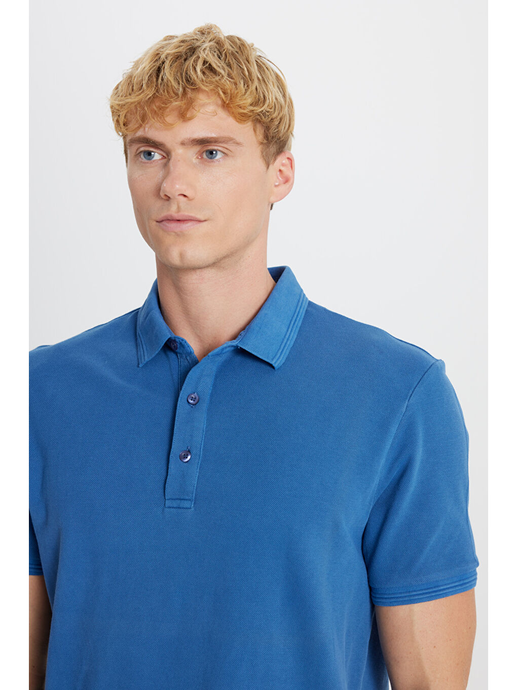 Erkek İndigo %100 Pamuk Slim Fit Dar Kesim Polo Yaka Tişört-3