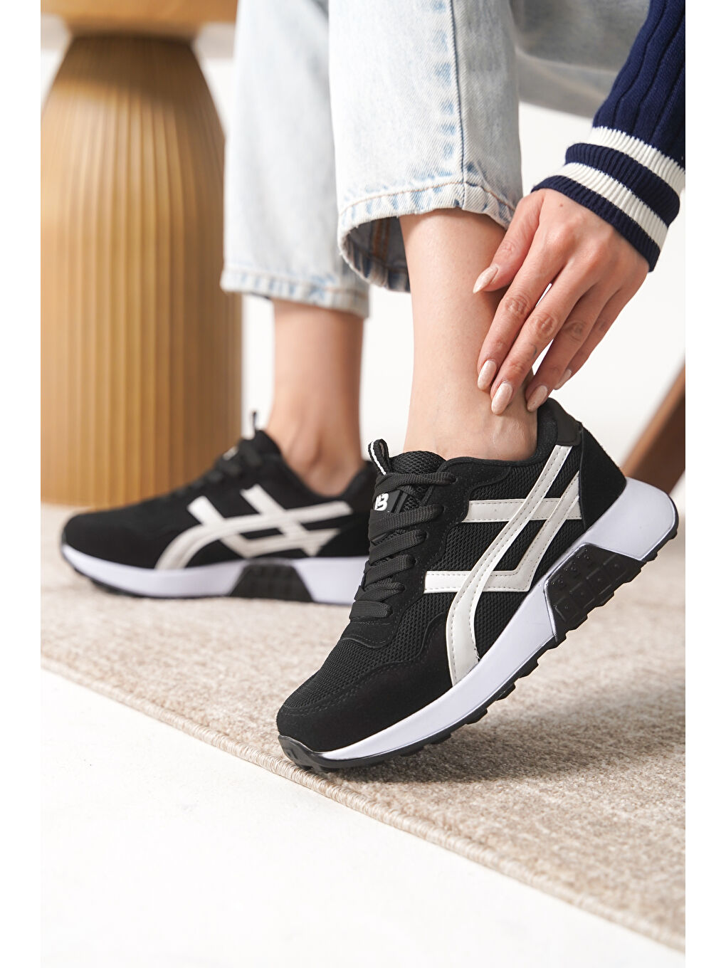 Siyah D0120 Günlük Ortopedik Kadın Sneaker Spor Ayakkabı-3