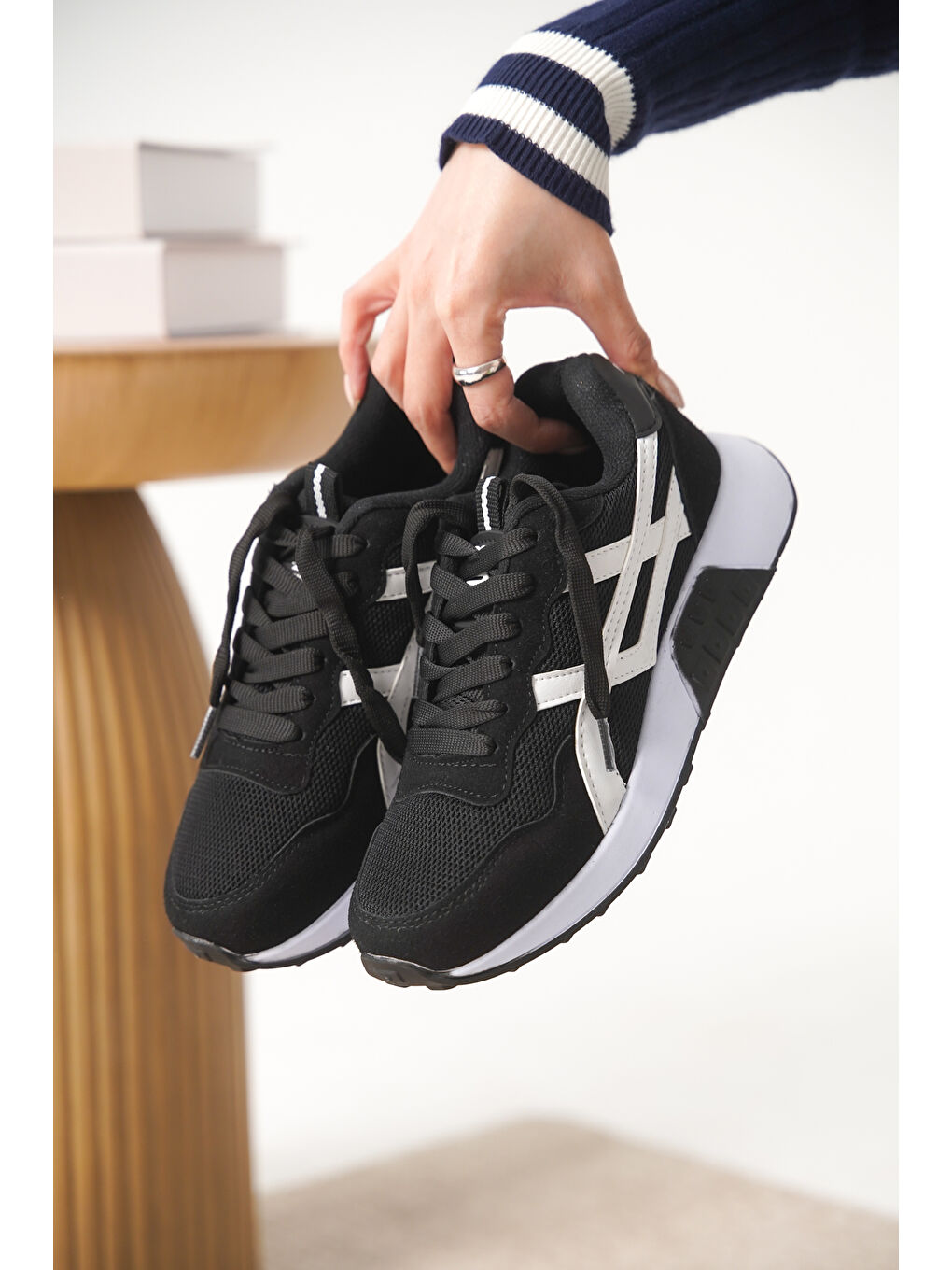 Siyah D0120 Günlük Ortopedik Kadın Sneaker Spor Ayakkabı-4