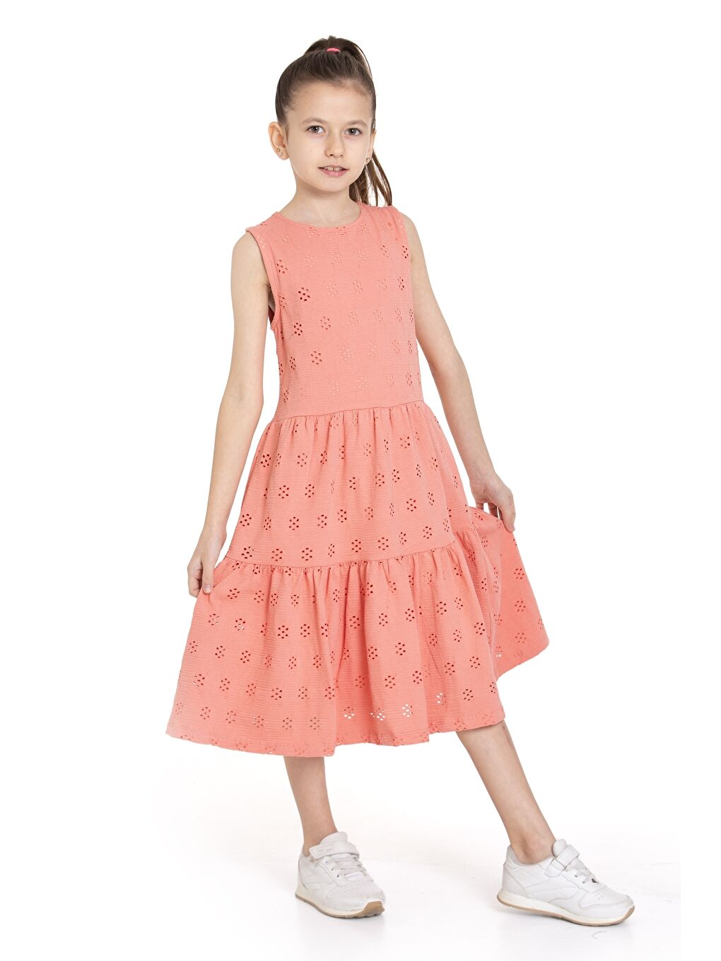 Pembe Kız Çocuk Askılı Kol Elbise P0010-1