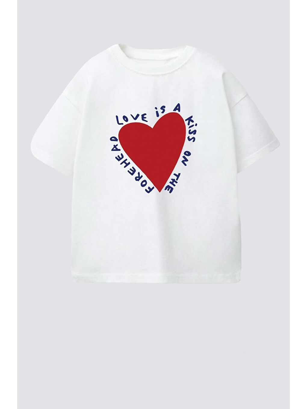 Ekru Kız Çocuk Kalp Baskılı Pamuklu T-Shirt
