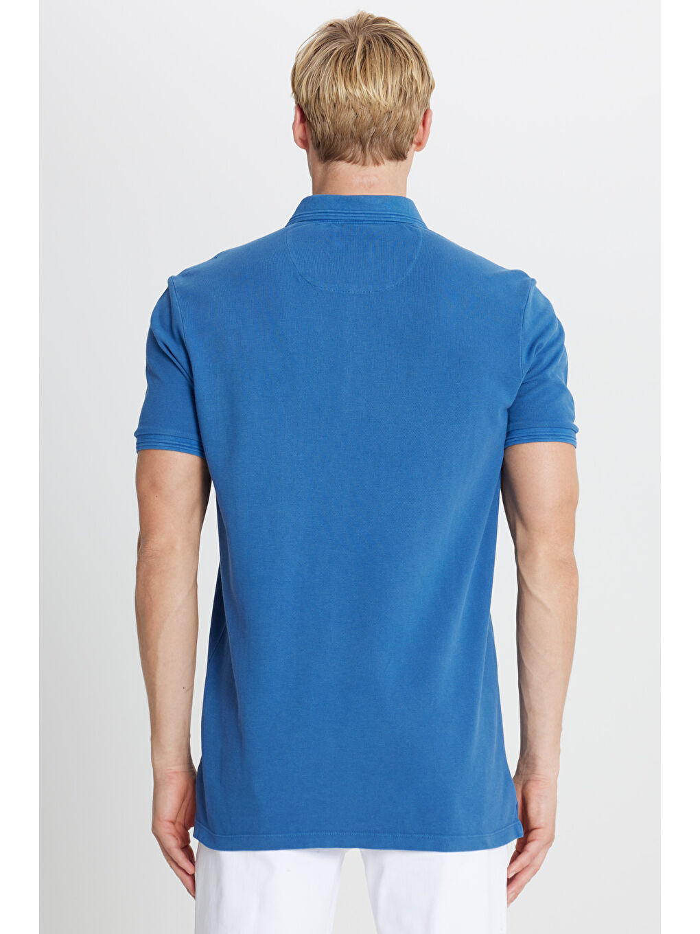 Erkek İndigo %100 Pamuk Slim Fit Dar Kesim Polo Yaka Tişört-4
