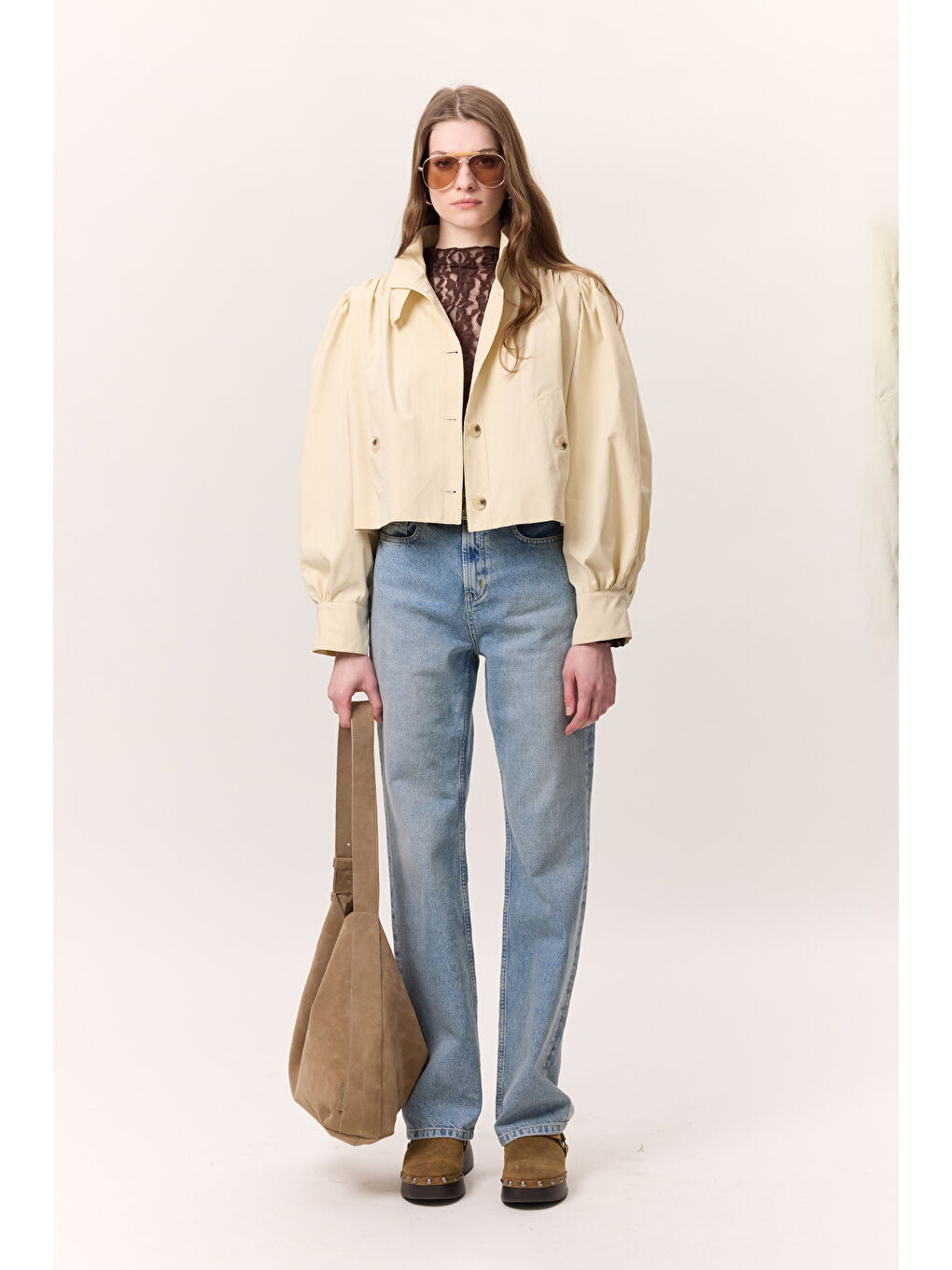 Sarı Kısa Balon Kol Ceket Tereyağı-1