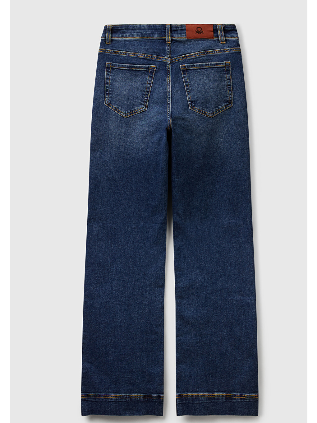 Kadın Koyu Mavi Pamuk Karışımlı Arkası Logo Etiketli Geniş Denim Pantolon-3